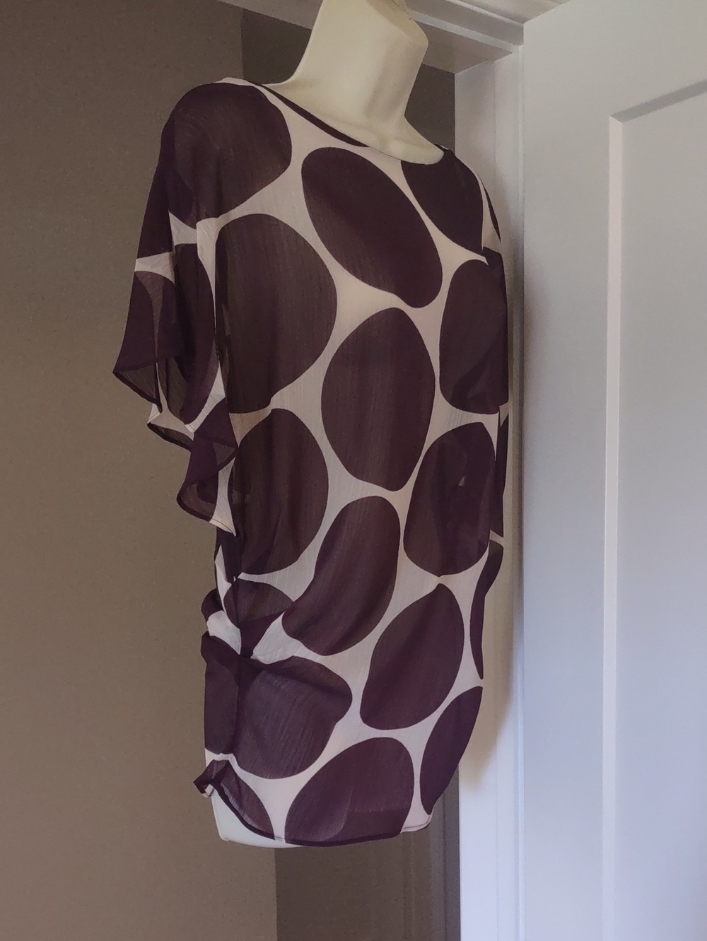 Zara Sheer Polka Dot Short Sleeve Top - Size Medium - Picture 3 of 7